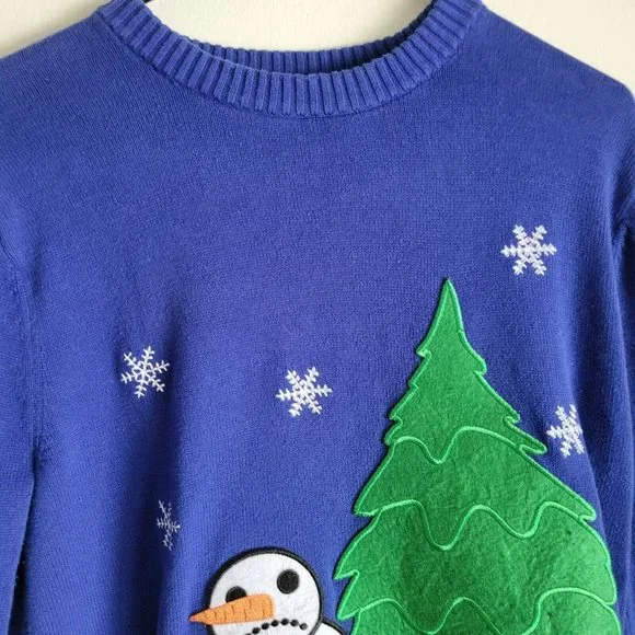 Alex Stevens Ugly Sweater Mens S Blue Dog Peeing on Snowman Christmas Party - Picture 3 of 7